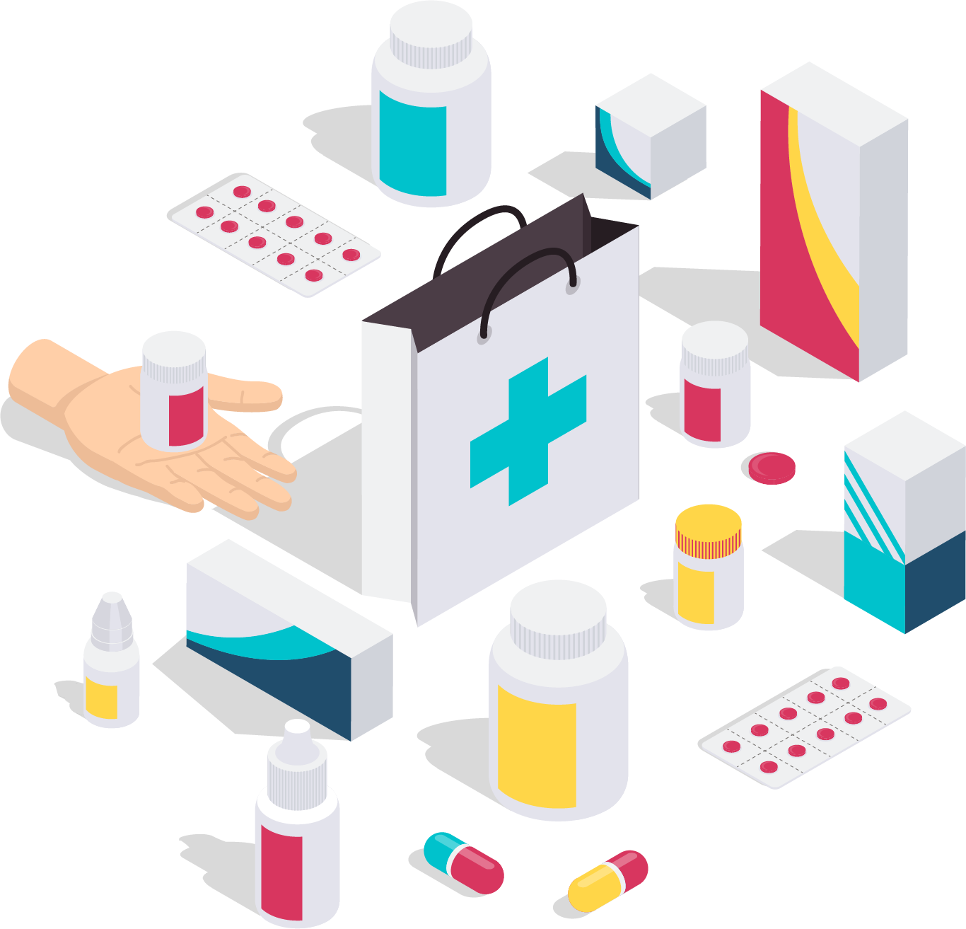 Illustrative pharmacist and workspace